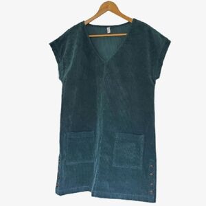 Wishlist Deep Teal Corduroy Shift Dress With Button Detail & Pockets Nordstrom